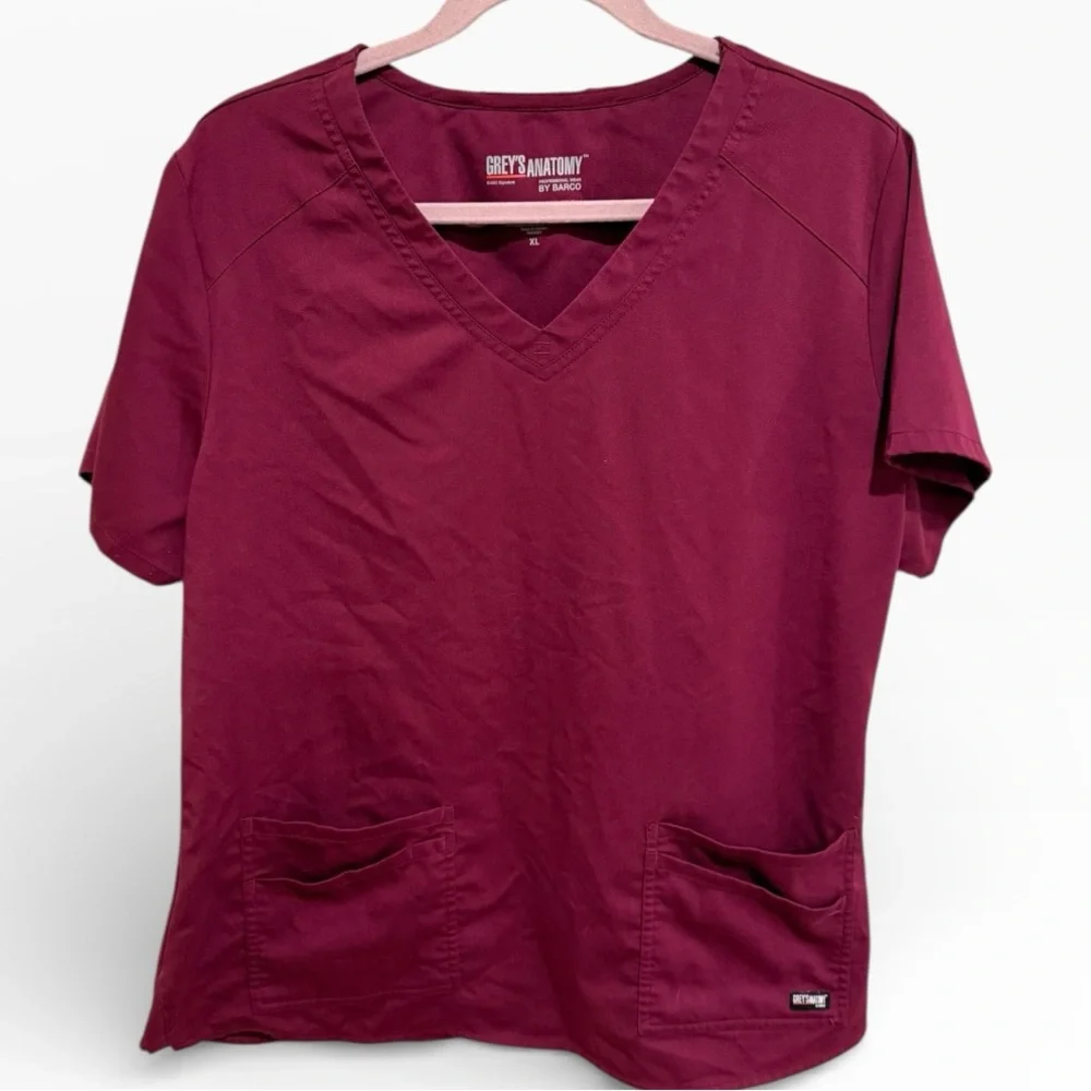 BUNDLE: Grey's Anatomy Women’s Scrub Tops in Olive, Charcoal and Burgundy - XL - Picture 4 of 10
